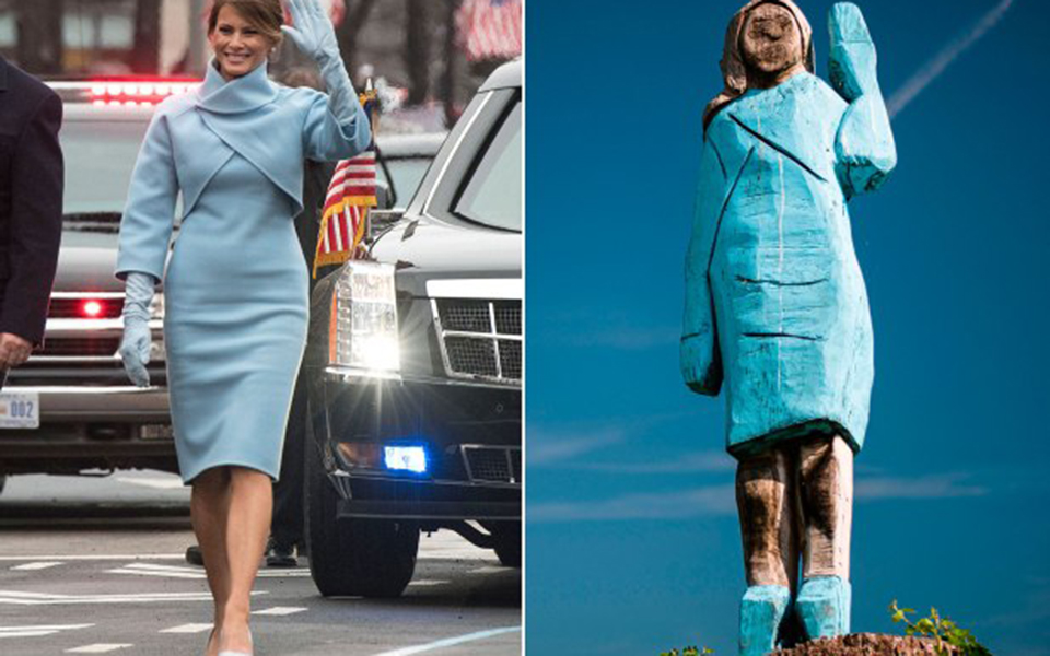 Άγνωστοι πυρπόλησαν το ξυλόγλυπτο άγαλμα της Μελάνια Τραμπ στη Σλοβενία (φωτογραφίες)-1