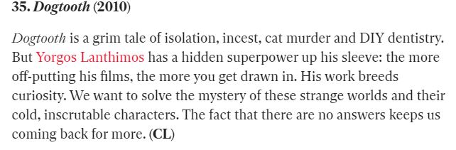 Independent: Ο «Κυνόδοντας» στις 40 καλύτερες ταινίες της δεκαετίας-2