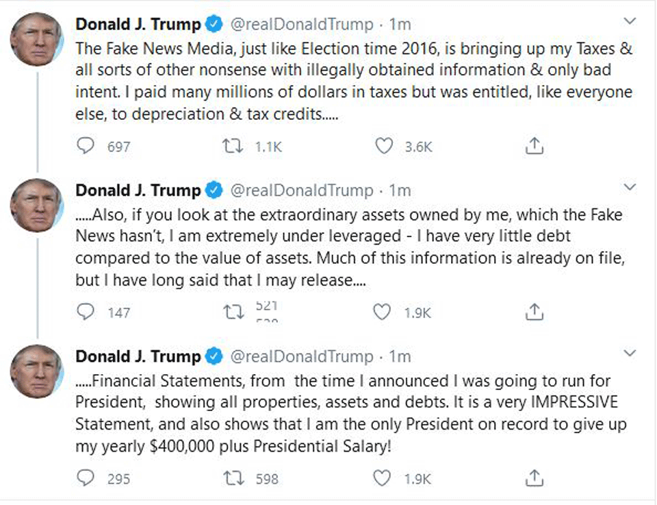 Ο Ντόναλντ Τραμπ χαρακτηρίζει ανοησίες τις αποκαλύψεις των New York Times για τις φορο-δηλώσεις του-1