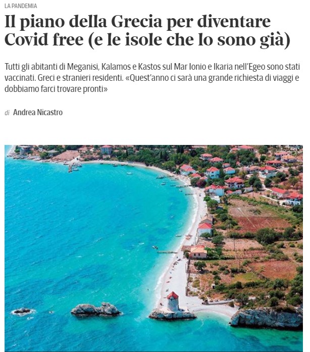 Corriere della Sera: Το σχέδιο για ελληνικά νησιά «covid-free»-1