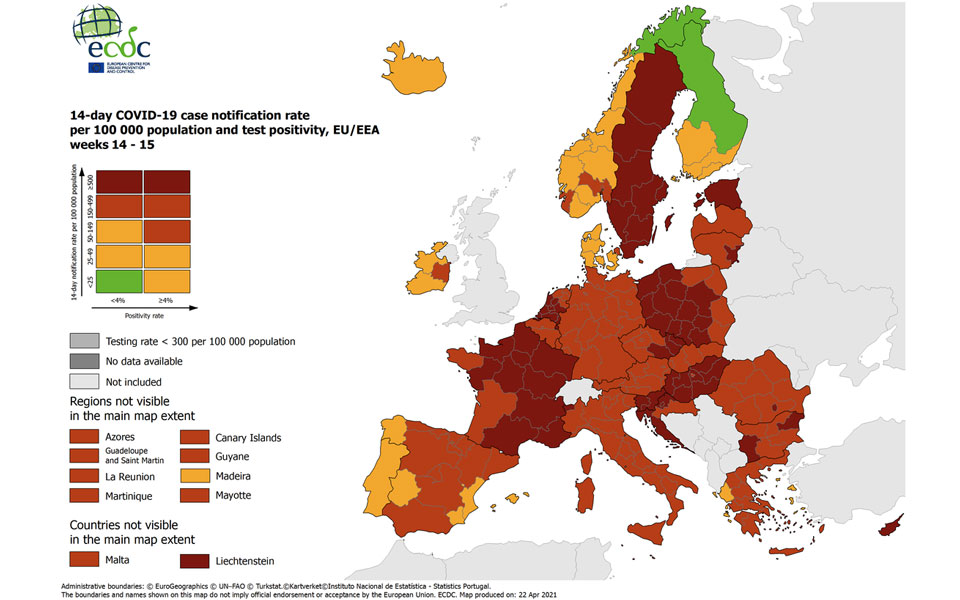 ECDC: Στο «πράσινο» η Ελλάδα σε θετικότητα και τεστ-1