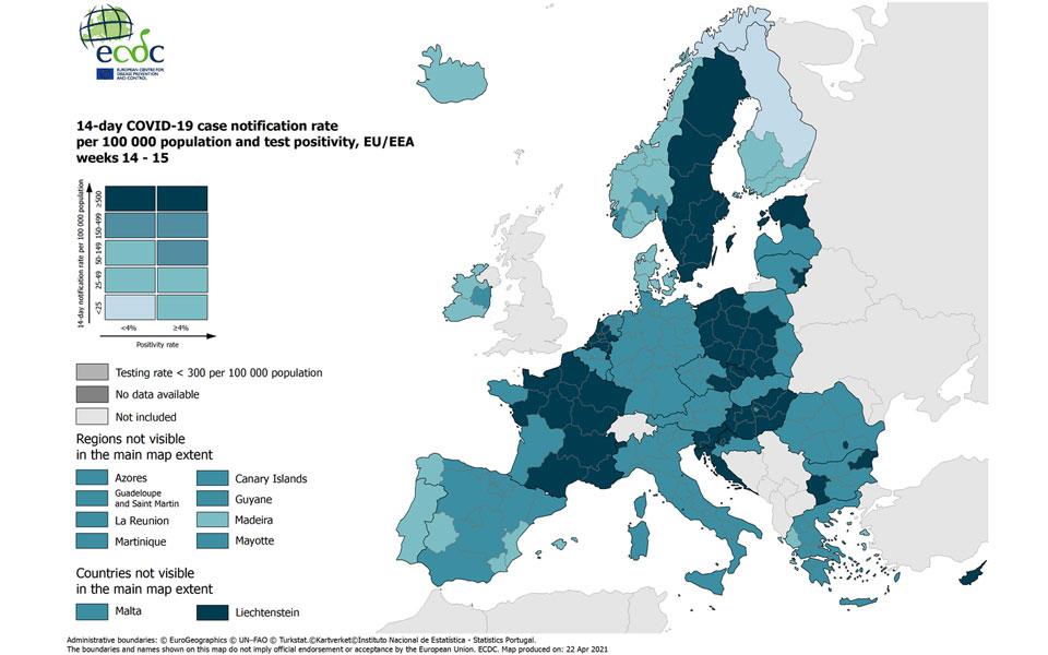 ECDC: Στο «πράσινο» η Ελλάδα σε θετικότητα και τεστ-4