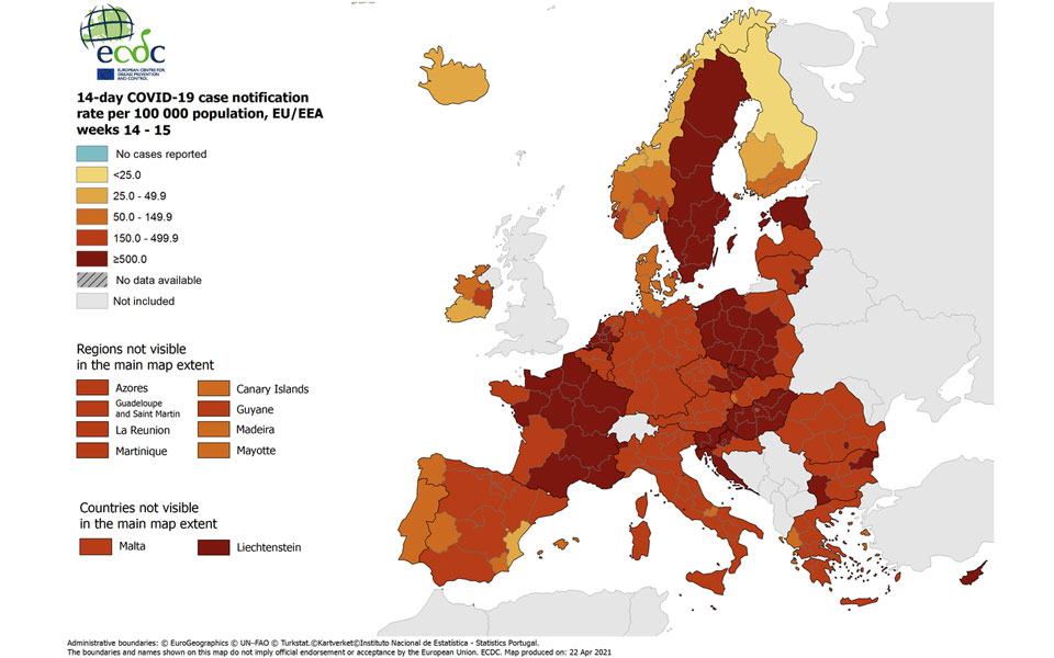 ECDC: Στο «πράσινο» η Ελλάδα σε θετικότητα και τεστ-5