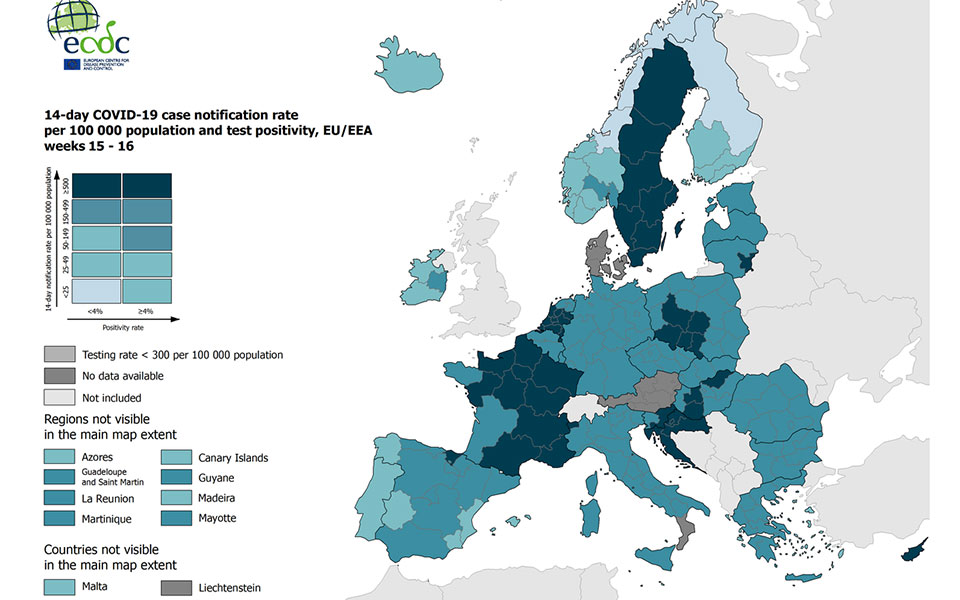 Χάρτης ECDC: Παραμένει  «πράσινη» η Ελλάδα σε τεστ και θετικότητα-5