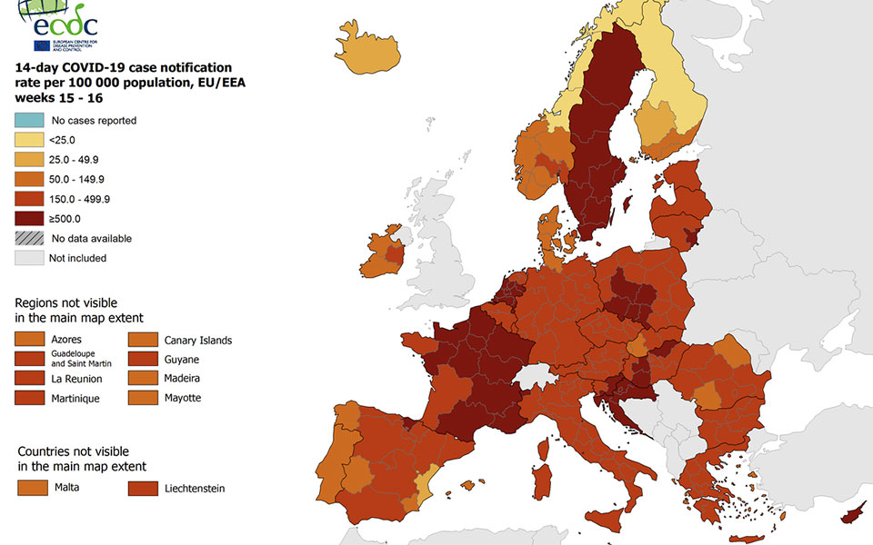 Χάρτης ECDC: Παραμένει  «πράσινη» η Ελλάδα σε τεστ και θετικότητα-3