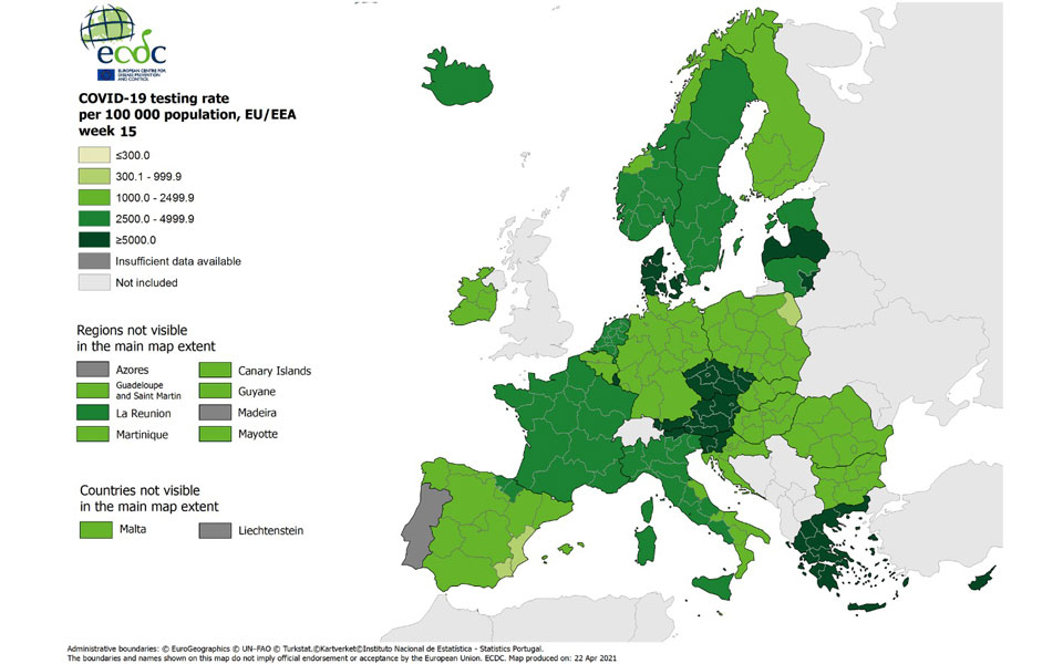 ECDC: Στο «πράσινο» η Ελλάδα σε θετικότητα και τεστ-2
