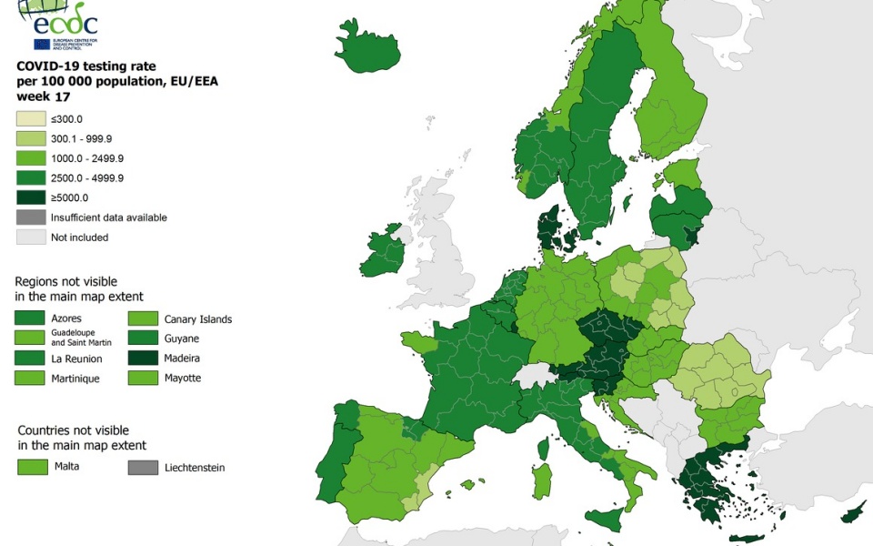 Χάρτες ECDC: Παραμένει «πράσινη» η Ελλάδα στη θετικότητα-1