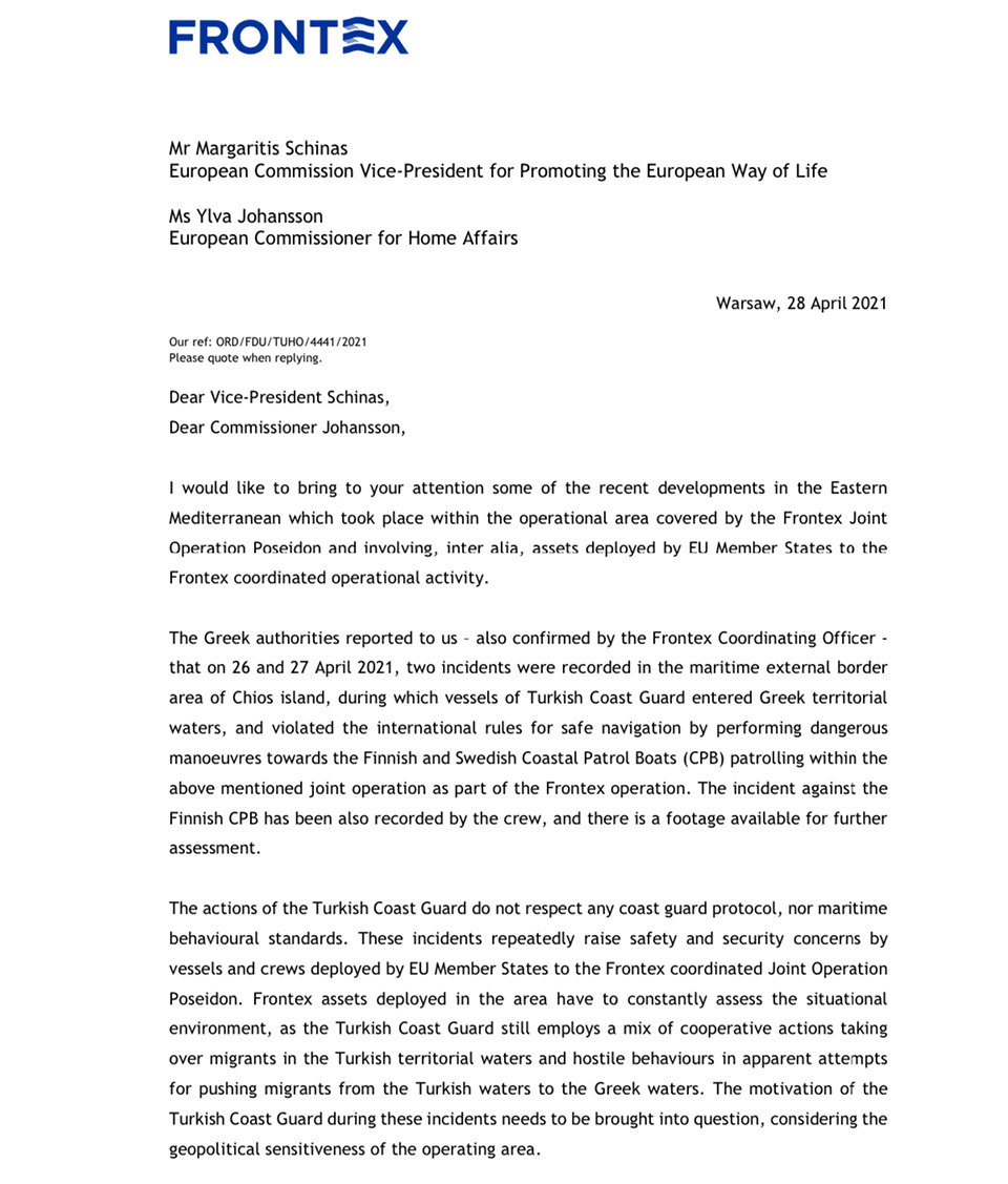 H επιστολή Frontex για την άγνωστη μάχη στο Αιγαίο-1