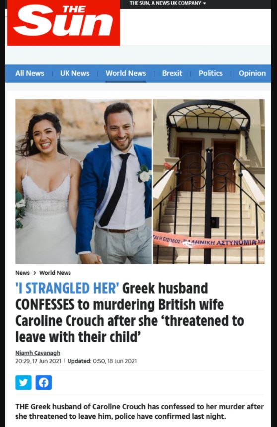 Έγκλημα στα Γλυκά Νερά: Πρωτοσέλιδο σε βρετανικά ΜΜΕ η ομολογία του συζύγου-1