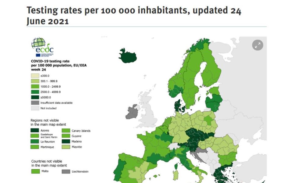 Χάρτες ECDC: Στο πράσινο πλην δύο περιφερειών η Ελλάδα-3