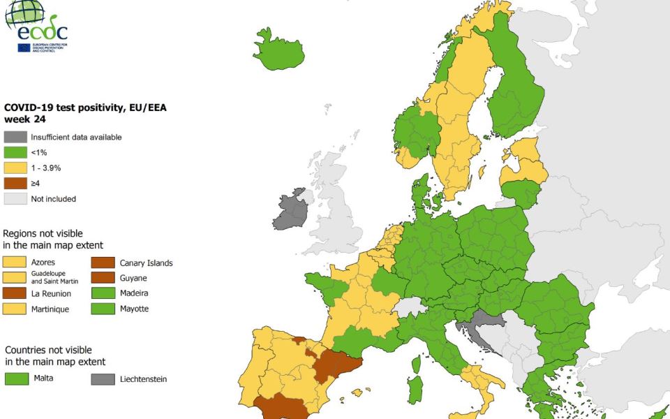 Χάρτες ECDC: Στο πράσινο πλην δύο περιφερειών η Ελλάδα-2