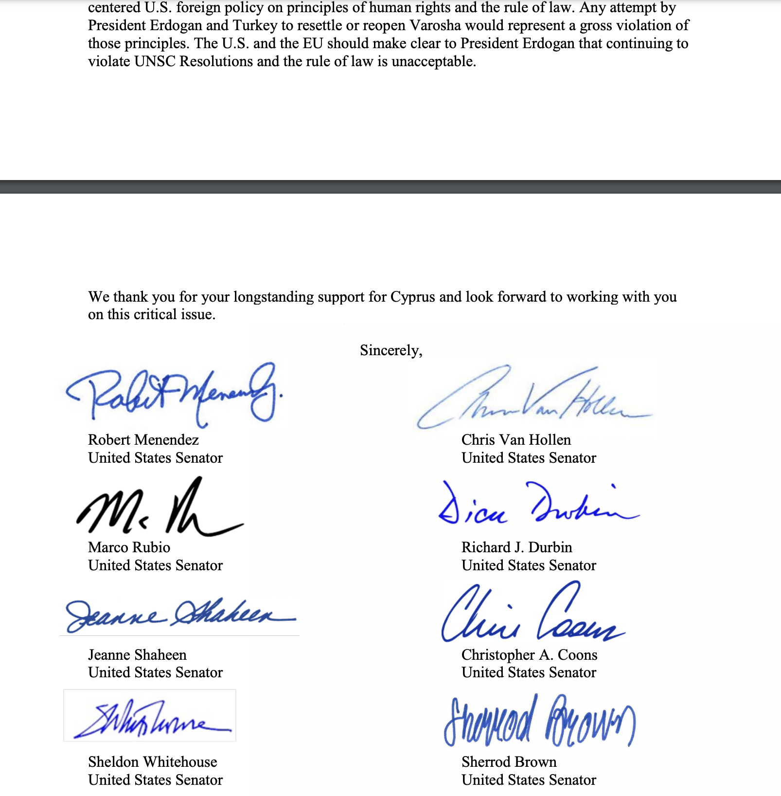 Επιστολή Μενέντεζ σε Μπάιντεν: Ζητεί κυρώσεις στον Ερντογάν για τα Βαρώσια-2