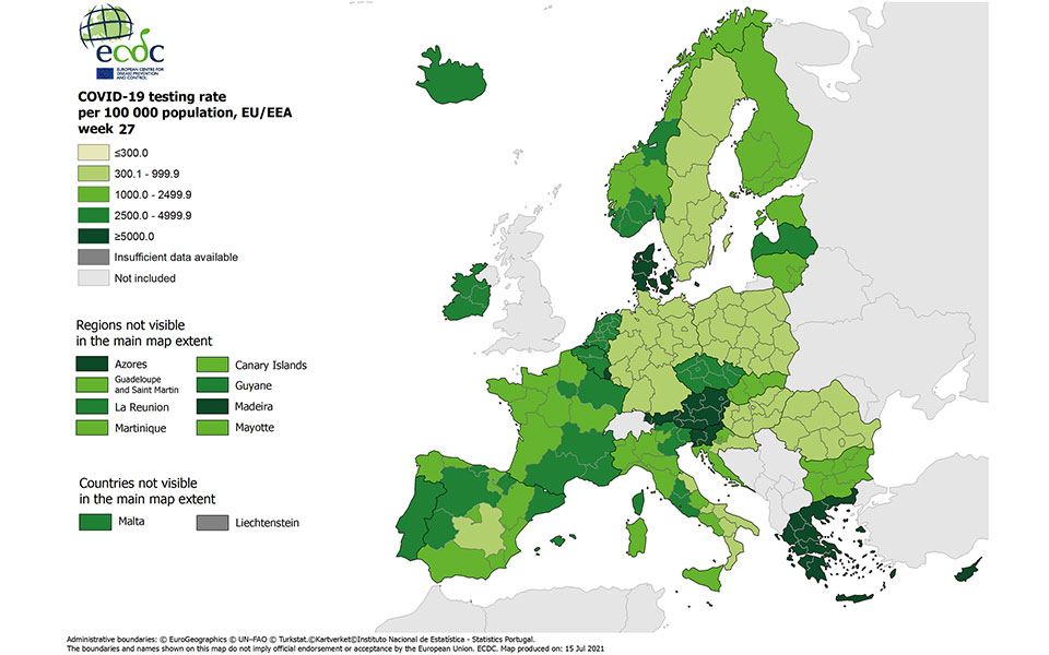 Χάρτης ECDC: «Πορτοκαλί» Αττική και Κρήτη-2