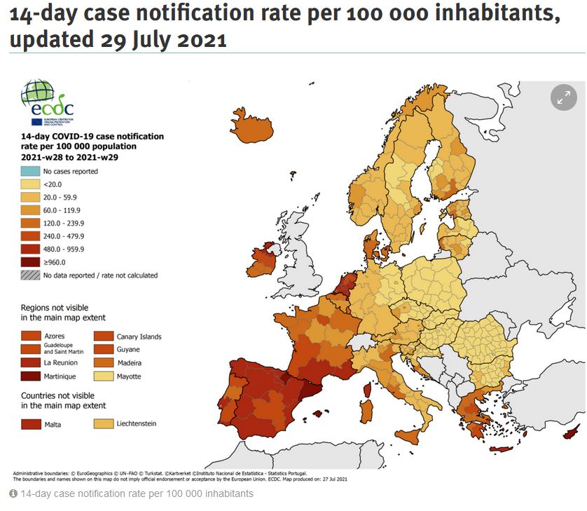 Χάρτης ECDC: «Κόκκινη» η χώρα – Ποιες περιοχές παραμένουν στο «πορτοκαλί»-2