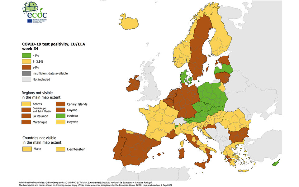 Χάρτης ECDC: Ποιες περιοχές της χώρας βρίσκονται σε «βαθύ κόκκινο»-2