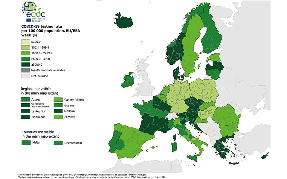 Χάρτης ECDC: Ποιες περιοχές της χώρας βρίσκονται σε «βαθύ κόκκινο»-1