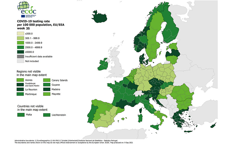 Χάρτης ECDC: Ποιες περιοχές της Ελλάδας παραμένουν στο «βαθύ κόκκινο»-1