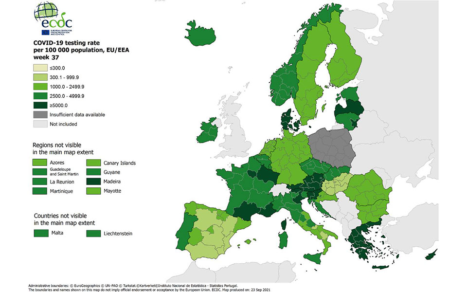 Χάρτης ECDC: «Πορτοκαλί» και «κίτρινη» η Ελλάδα-1