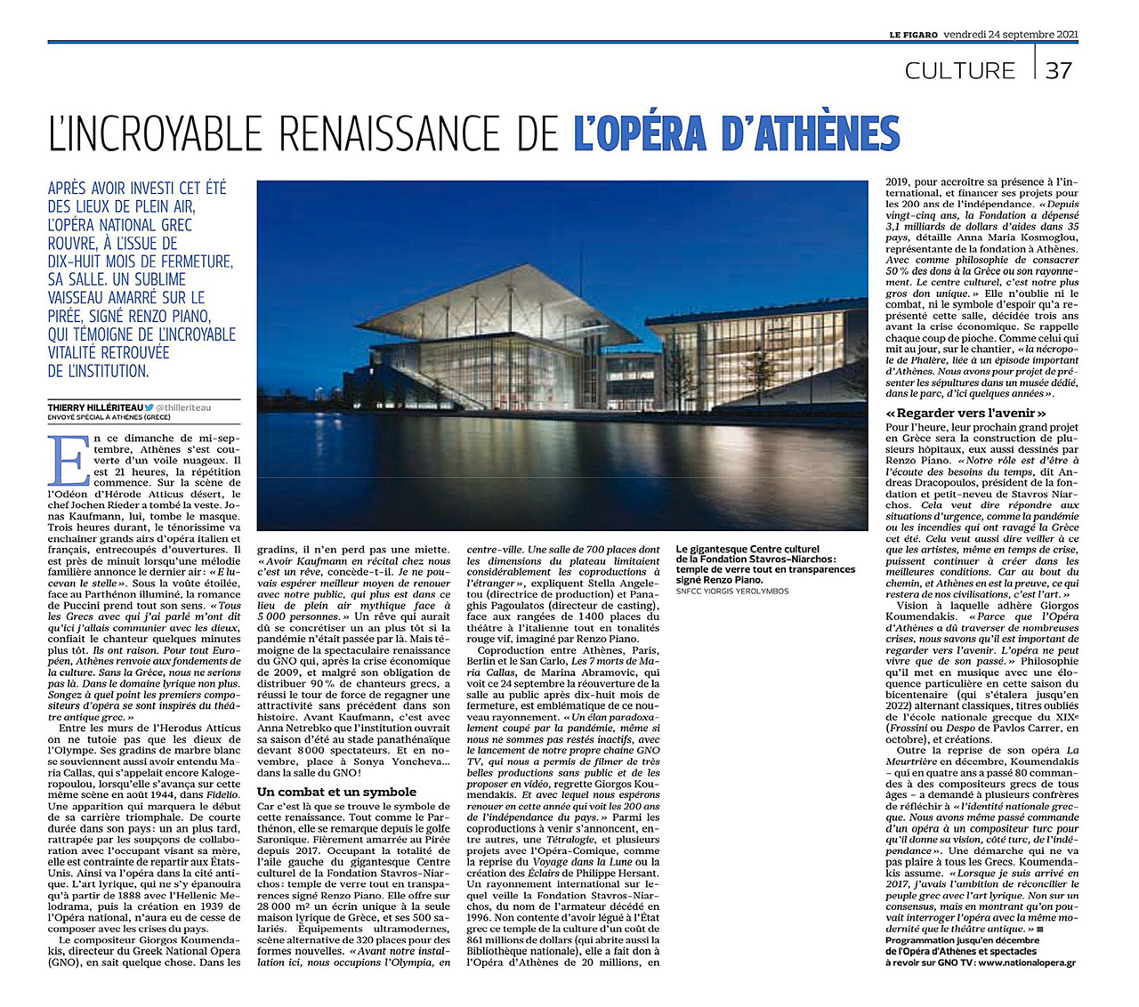 Le Figaro: «Η εκπληκτική αναγέννηση της Όπερας της Αθήνας» – Το πρωτοσέλιδο αφιέρωμα στην Εθνική Λυρική Σκηνή-1