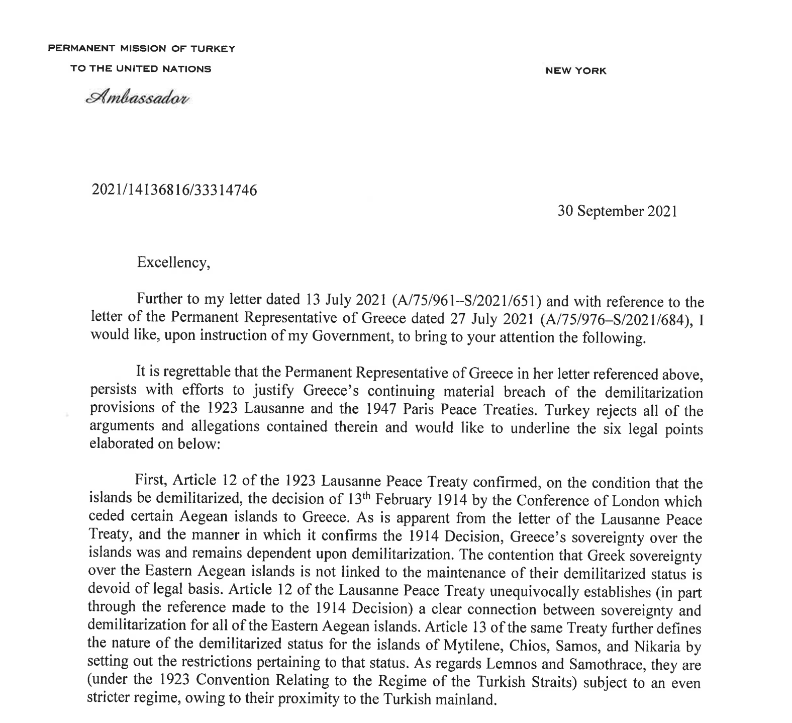 «Η Ελλάδα δεν έχει δικαιώματα στα νησιά» – Η «Κ» αποκαλύπτει την επιστολή της Τουρκίας στον ΟΗΕ-1