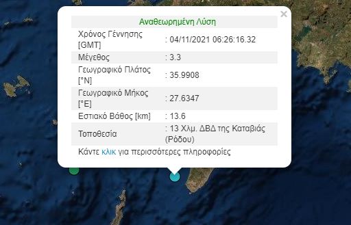 Σεισμός 3,3 Ρίχτερ ανοιχτά της Ρόδου-1