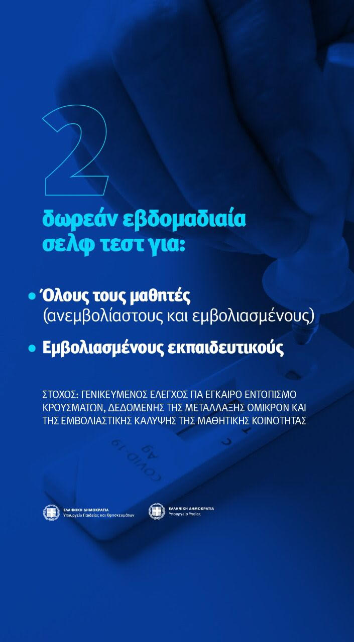 Άνοιγμα σχολείων στις 10 Ιανουαρίου με τρία self test και αυστηρότερα πρωτόκολλα-2