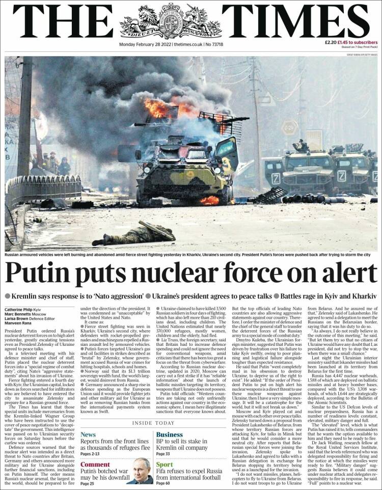 O πόλεμος στην Ουκρανία μέσα από τα πρωτοσέλιδα του διεθνούς Τύπου-1