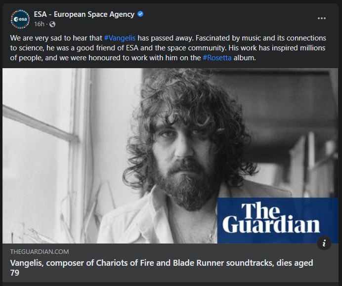 Ad astra, Vangelis: Το αντίο της NASA στον Έλληνα συνθέτη-1