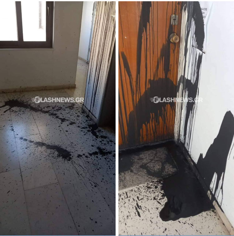 Επίθεση με μπογιές στο Διοικητικό Πρωτοδικείο Ηρακλείου (εικόνες)-1