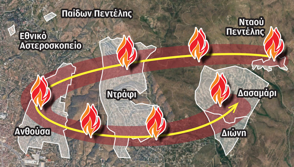 Οι φλόγες τυλίγουν πάλι την Πεντέλη-3