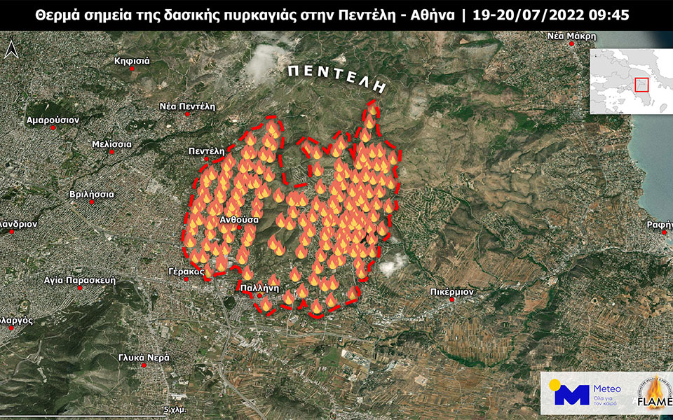 Φωτιά στην Πεντέλη: Ο χάρτης με τα ενεργά μέτωπα-1