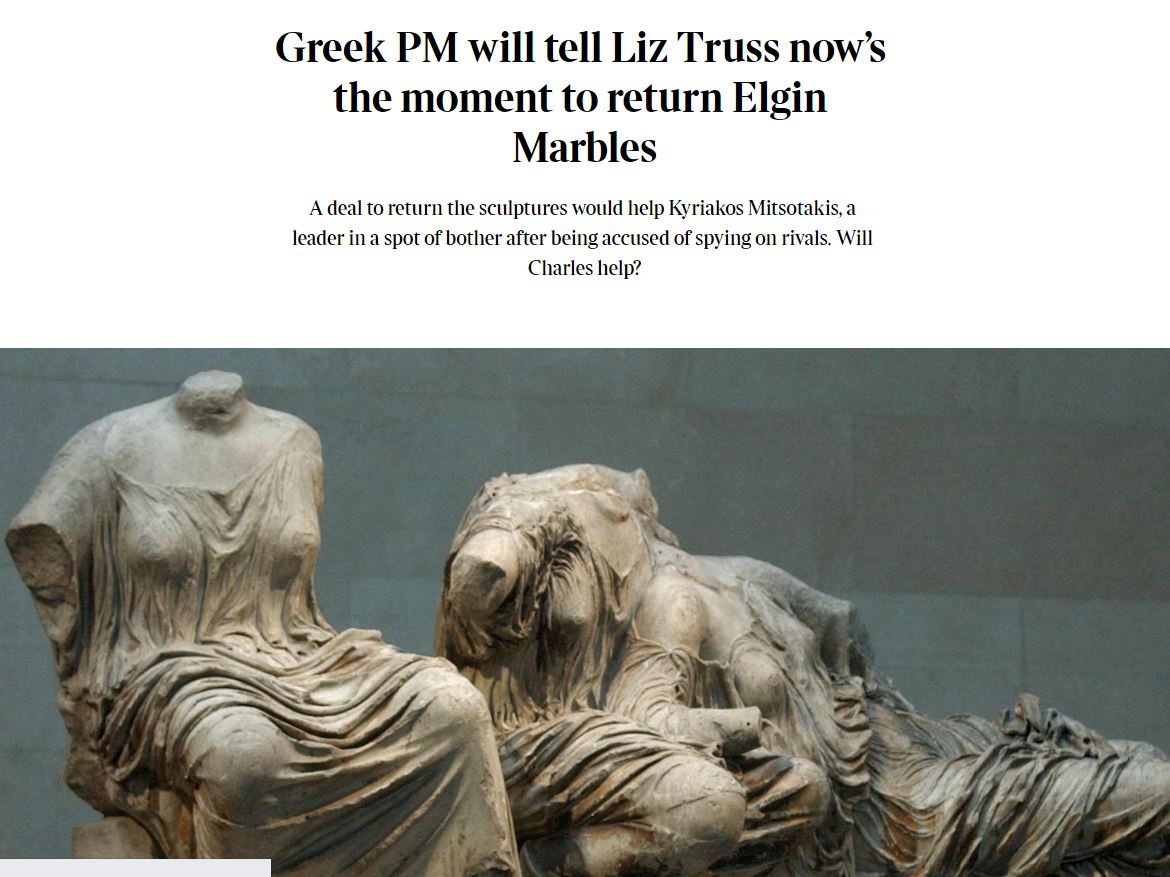 Μητσοτάκης στους Sunday Times: Ώρα για επιστροφή των Γλυπτών – Θα το πω στην Λιζ Τρας-1