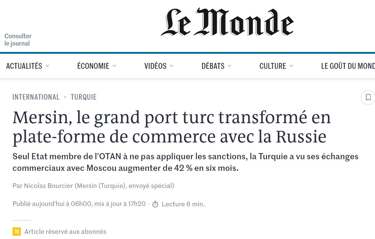 Le Monde για Τουρκία: Βασική πύλη εισαγωγών και εξαγωγών από και προς τη Ρωσία-1