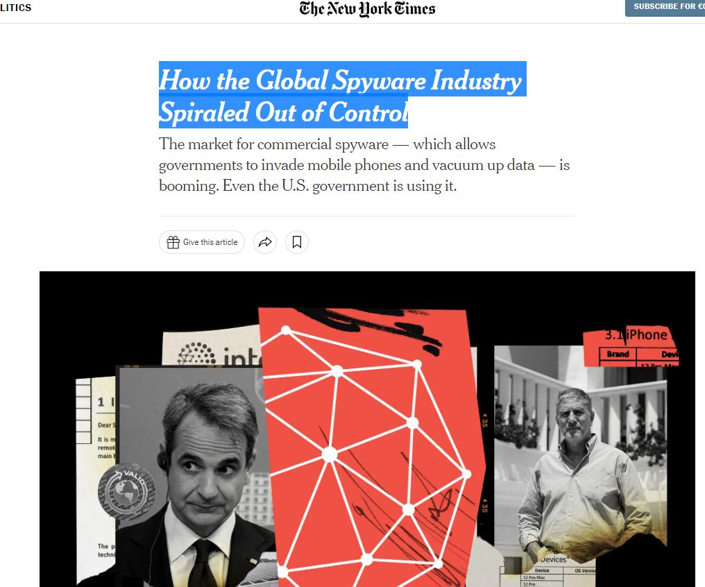 New York Times: «Δόθηκαν άδειες εξαγωγής στην Ιntellexa για το Predator από την ελληνική κυβέρνηση»-1