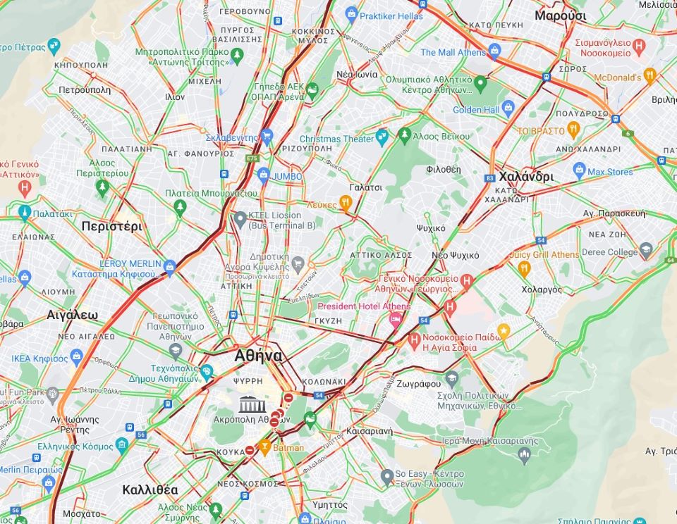 Κίνηση στους δρόμους: Μποτιλιάρισμα στο κέντρο της Αθήνας – Κλειστή η Συγγρού στην άνοδο-1