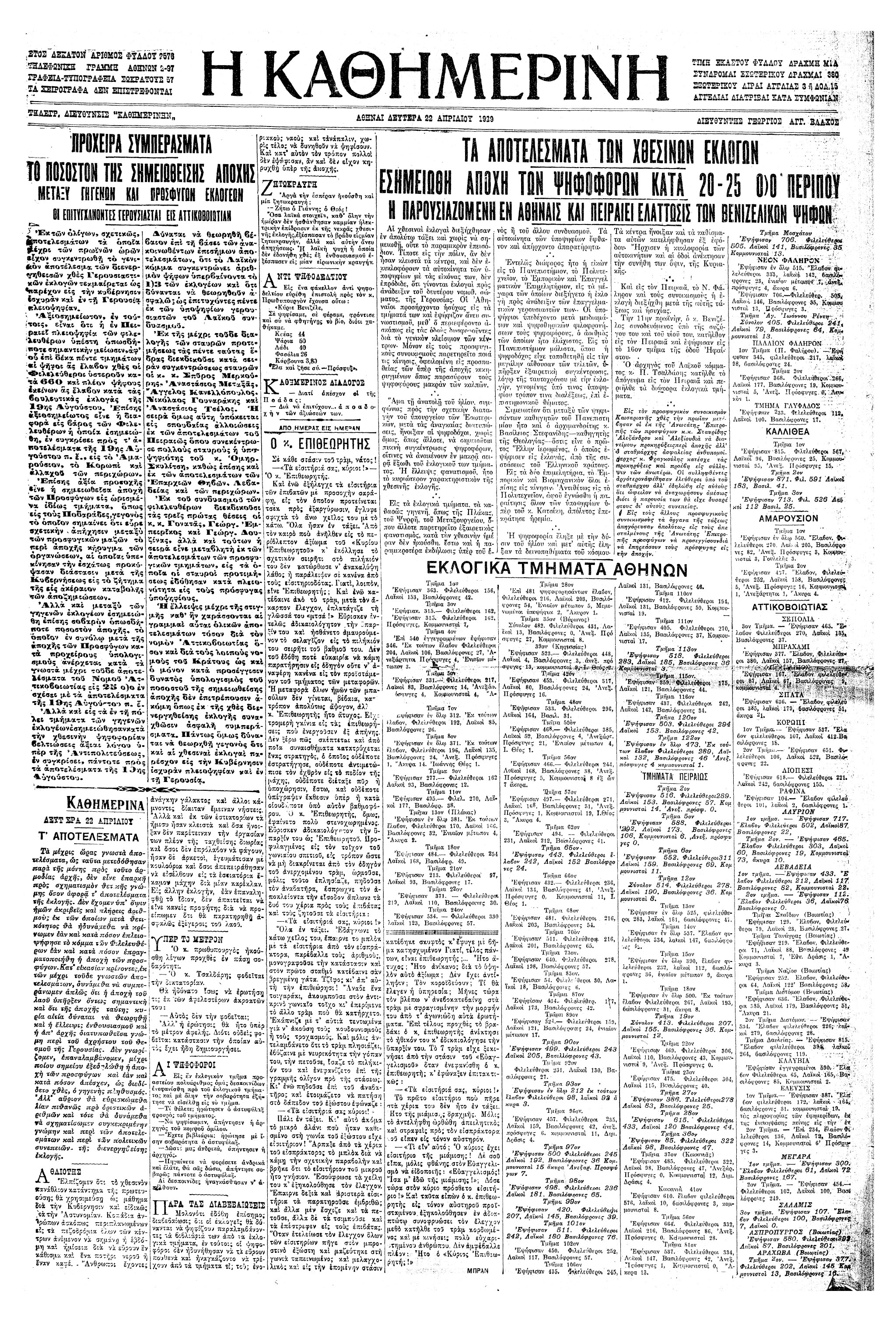 Σαν σήμερα: 21 Απριλίου 1929 – Εκλογές στην Ελλάδα για τη Γερουσία-2