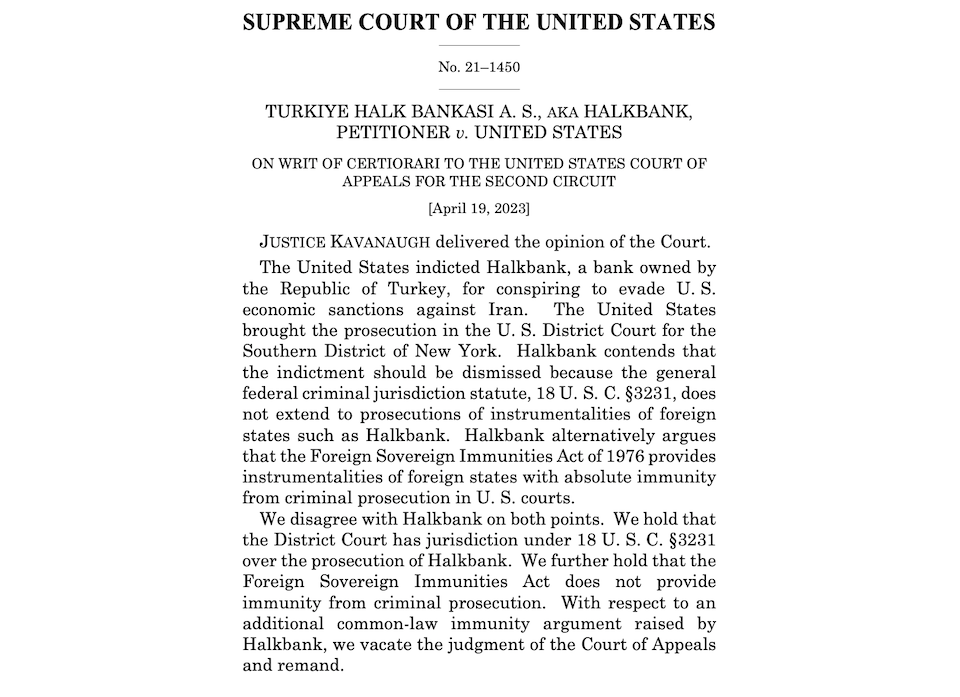 Υπόθεση Halkbank: Το Ανώτατο Δικαστήριο των ΗΠΑ δίνει στην τουρκική τράπεζα άλλη μία ευκαιρία-1