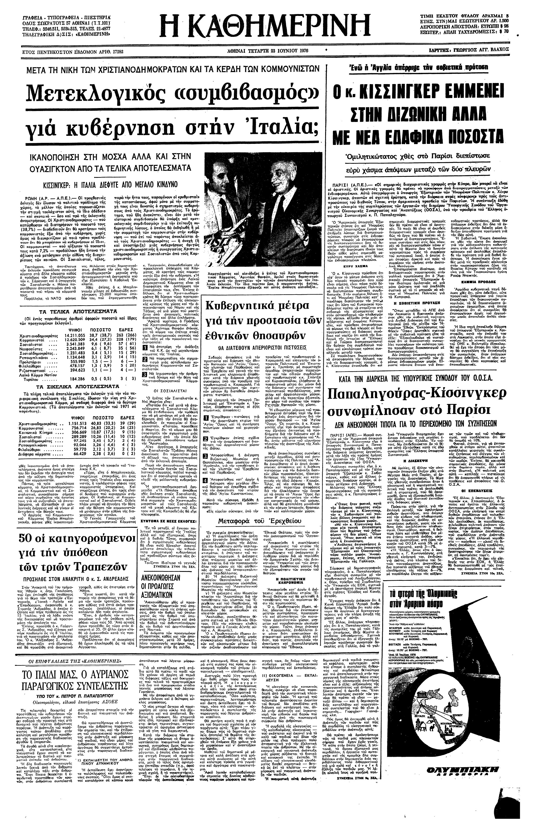 Σαν σήμερα: 22 Ιουνίου 1976 – Τα πρώτα αποτελέσματα των εκλογών στην Ιταλία-2