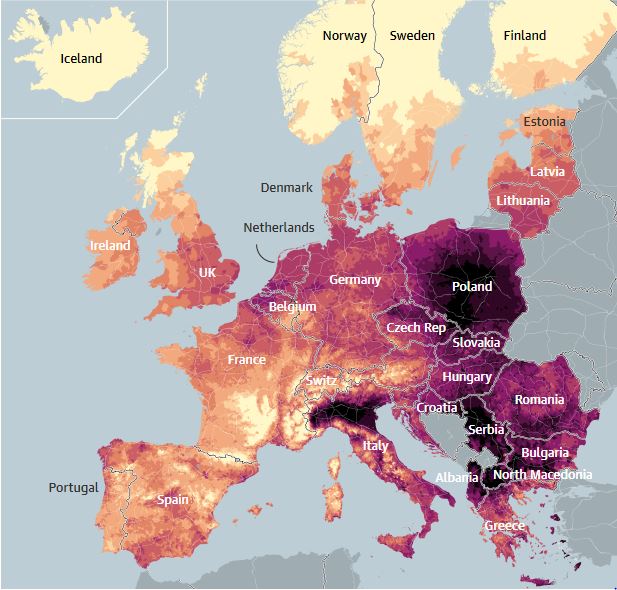 Ερευνα: Σχεδόν όλη η Ευρώπη αναπνέει τοξικό αέρα-1