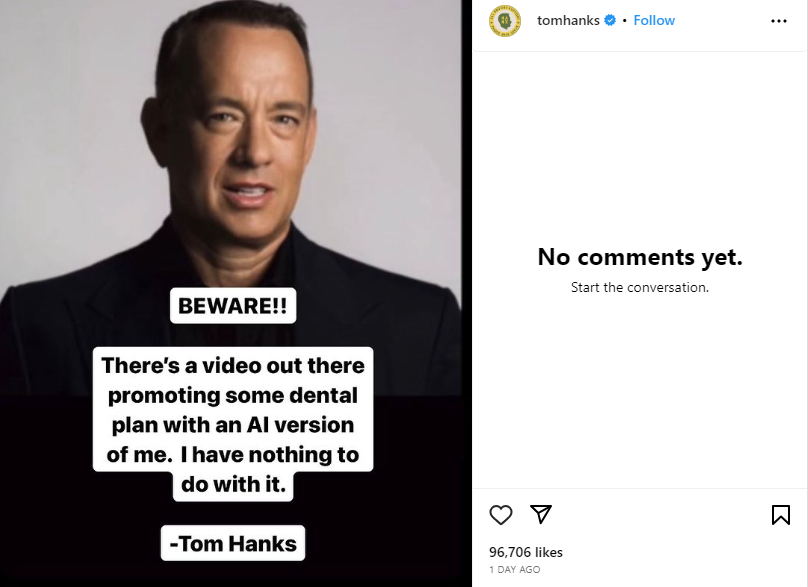 Ο Τομ Χανκς προειδοποιεί ότι «ψεύτικη έκδοση» του εαυτού του χρησιμοποιήθηκε σε διαφήμιση-1