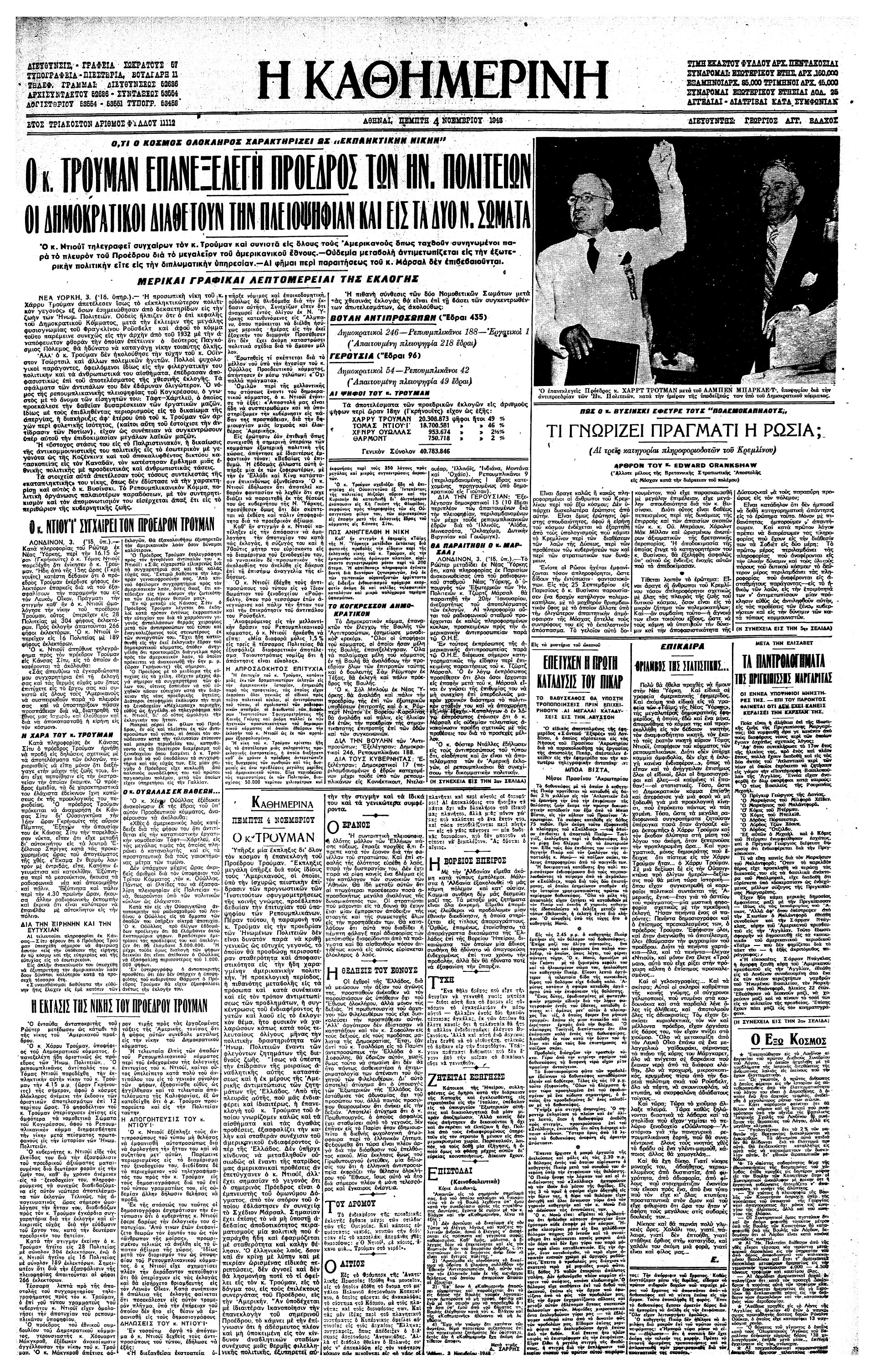 Σαν σήμερα: 2 Νοεμβρίου 1948 – Επανεκλογή του Χάρι Τρούμαν-3