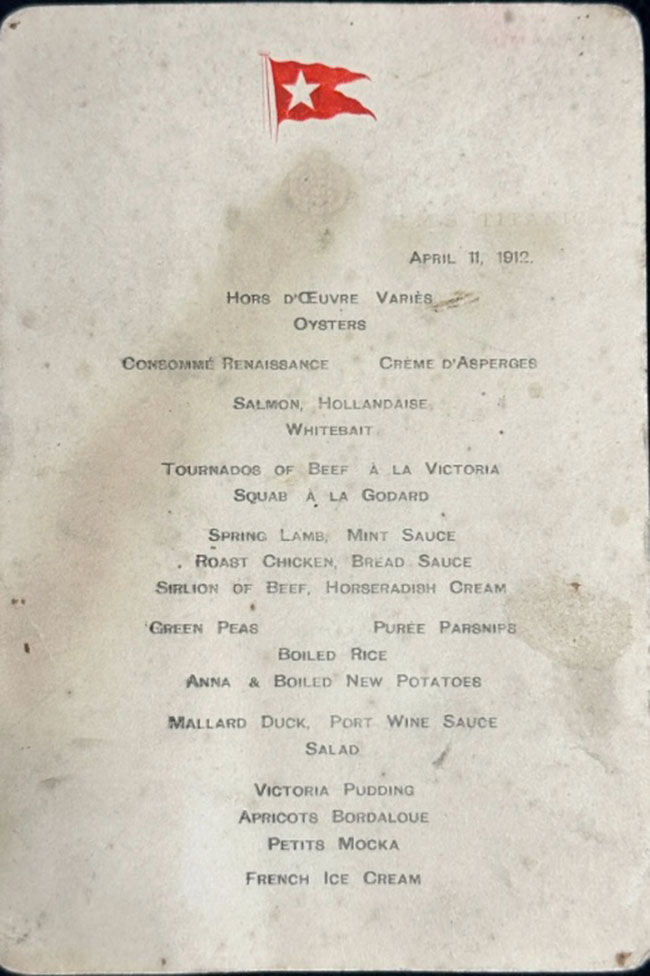 Το μενού της α΄ θέσης στον «Τιτανικό»-1