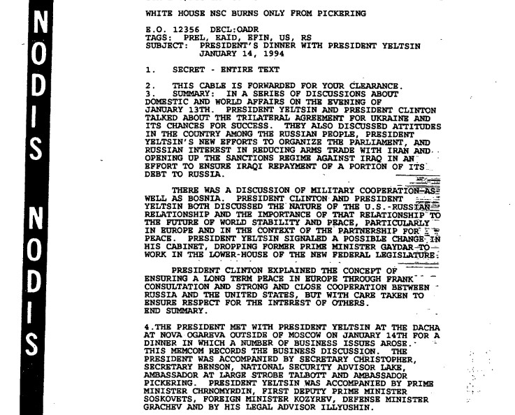 Συνομιλίες Γέλτσιν – Κλίντον το 1994, όταν η Ρωσία ζητούσε να μπει στο ΝΑΤΟ-1