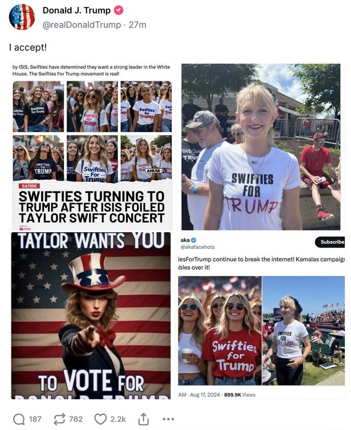 Ο Τραμπ υπονοεί ψευδώς ότι η Τέιλορ Σουίφτ τον υποστηρίζει-1