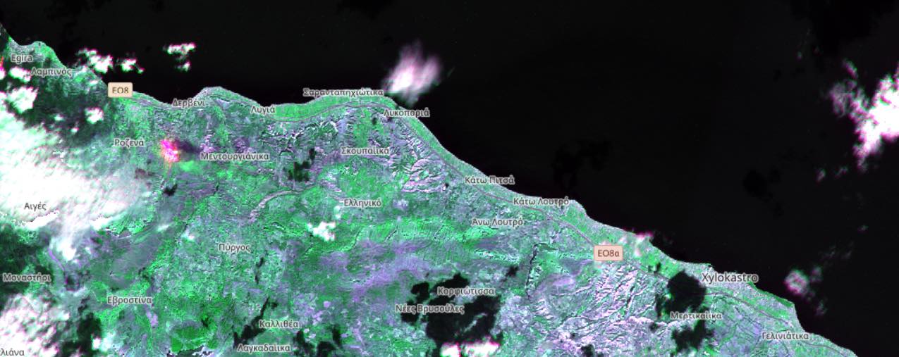 Φωτιά στην Κορινθία: Δορυφορικές εικόνες από το πύρινο μέτωπο-2