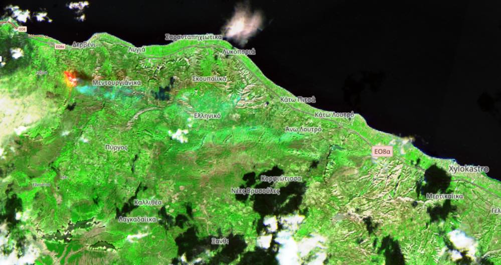 Φωτιά στην Κορινθία: Δορυφορικές εικόνες από το πύρινο μέτωπο-1