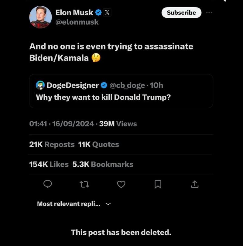 ΗΠΑ: Ενήμερη η Μυστική Υπηρεσία για την ανάρτηση Μασκ σχετικά με Μπάιντεν και Χάρις-1