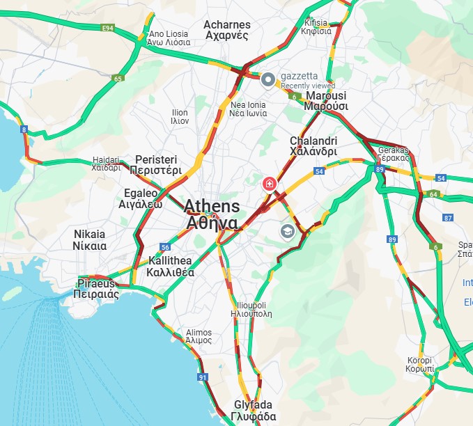 Στο «κόκκινο» η κίνηση στους δρόμους της Αθήνας-1