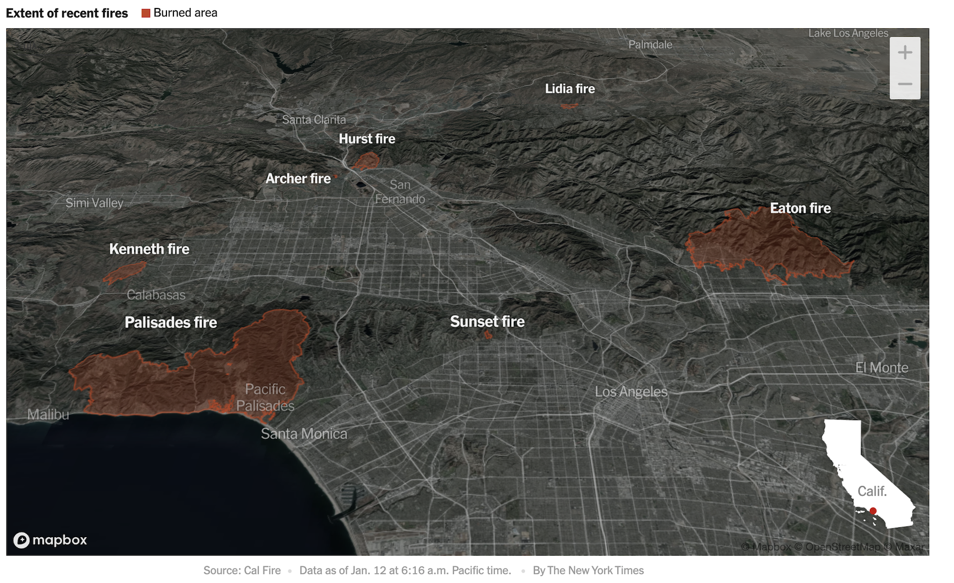 Λος Αντζελες: Τέσσερα πύρινα μέτωπα συνεχίζουν να καίνε – Οι χάρτες της καταστροφής-2