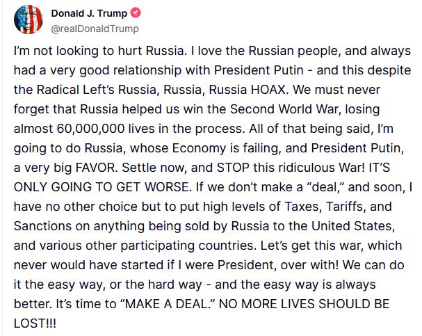 Ο Τραμπ απειλεί τη Ρωσία με κυρώσεις αν δεν υπάρξει συμφωνία για την Ουκρανία-1